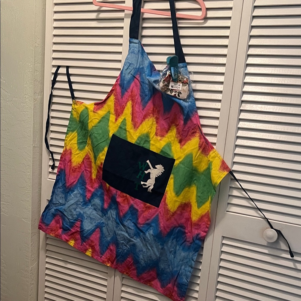 #*064**Colorful Tie-Dye Apron W/ WHT Horse Sew On Patch & small pocket.